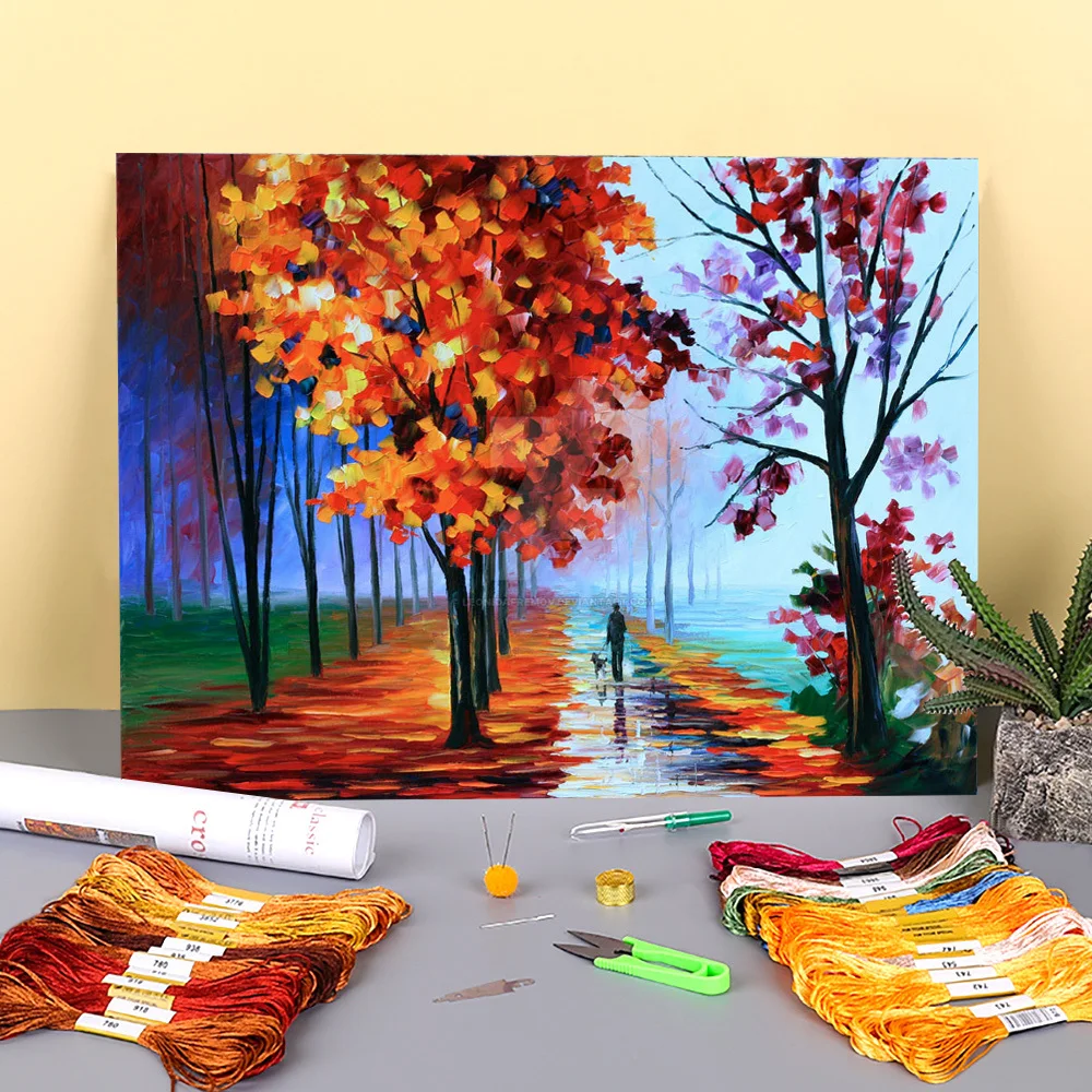 Картина маслом в стиле сиреневого тумана ткань с принтом 11CT вышивка крестиком