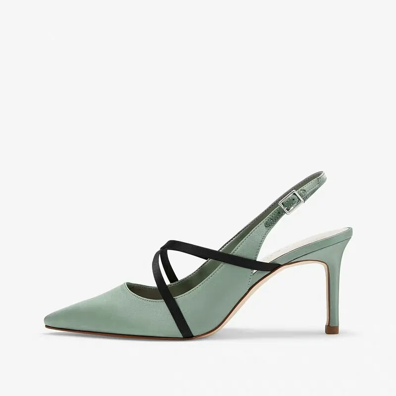 

2020 new pointed thin heel low top shoes small cross strap women's back high heels