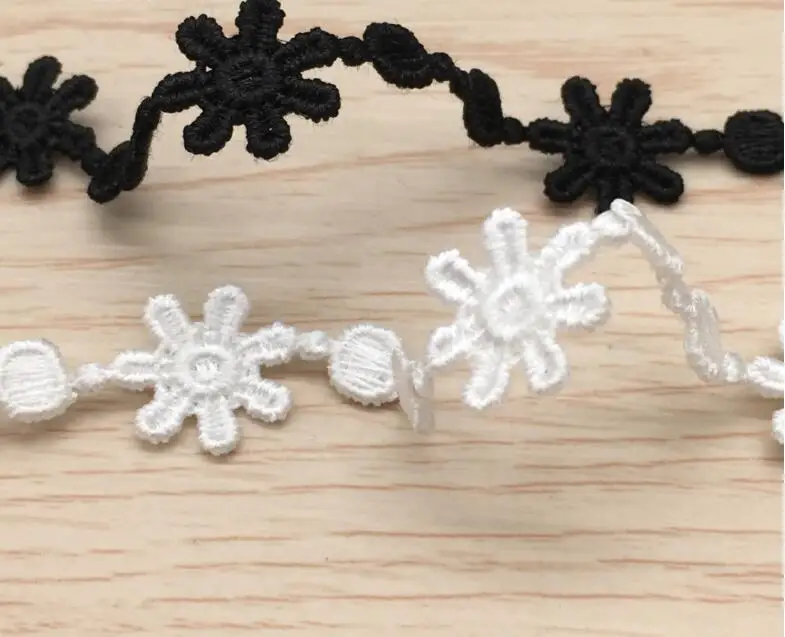 15 ярдов Цветы полиэстер кружевная отделка черный белый цвет вышитая лента для