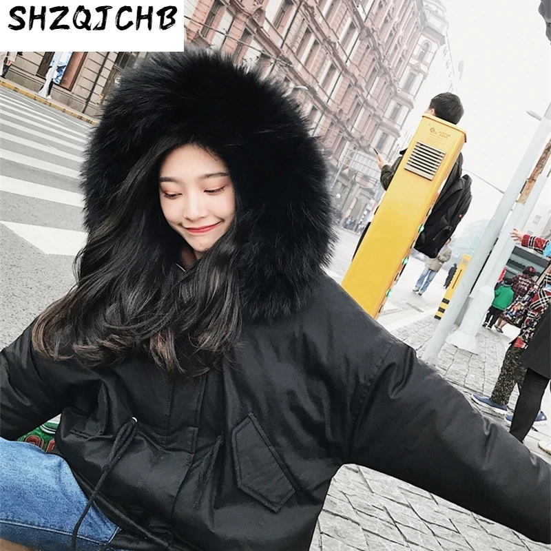

JCHB 2021 Natural Raccoon Fur womens winter jacket warm thick down cotton padded coat female overcoat campera parka mujer LX210