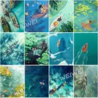 Алмазная картина 5D с изображением зеленого пруда, рыбы, гребли, полный круг, квадратные Стразы, вышивка крестом