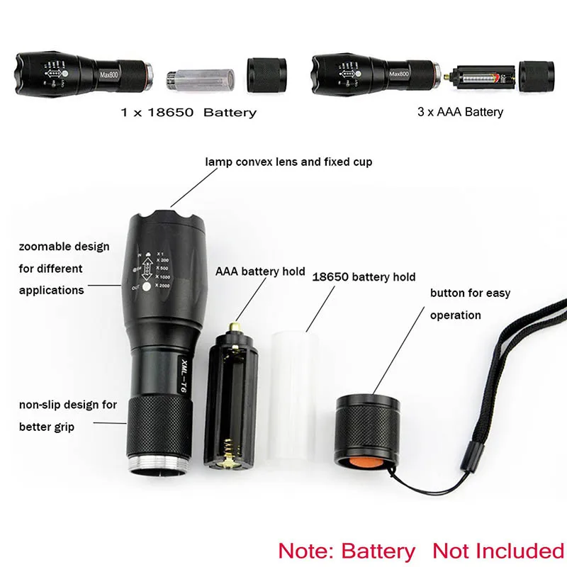 

T6 Glareing Flashlight Black Portable Outdoor Water Resistant Torch Light B1