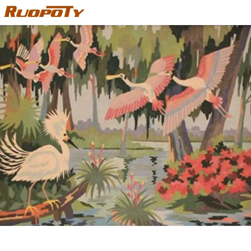 

RUOPOTY Frmae Bird Animals DIY Painting By Numbers Handpainted On Canvas Painting Unique For Adult Decor 40x50cm