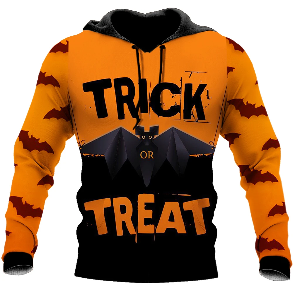 

Men Hoodies Pullover Long Sleeve Color Block Bat Print Hooded Top Halloween Autumn Fashion 2021 New Western Leisure Comics