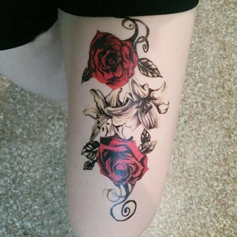 1 лист красная роза модные временные боди искусство флэш водонепроницаемые