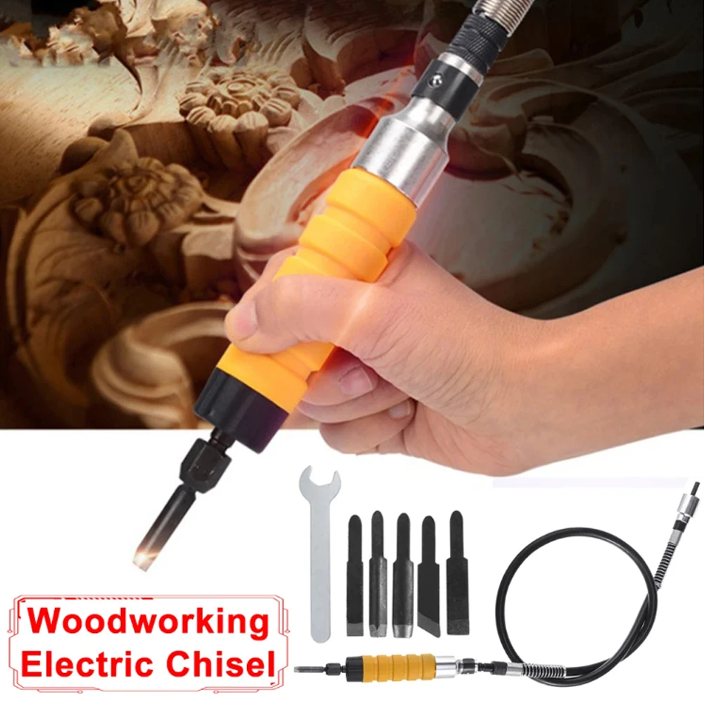 

WENXING Electric Woodworking Carving Chisel Wood Carving Tool Set with 5 Cutter Head with Flexible Shaft