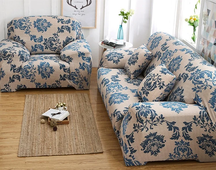 Универсальный Эластичный чехол для дивана с голубыми цветами 1/2/3/4 сидений|Чехлы