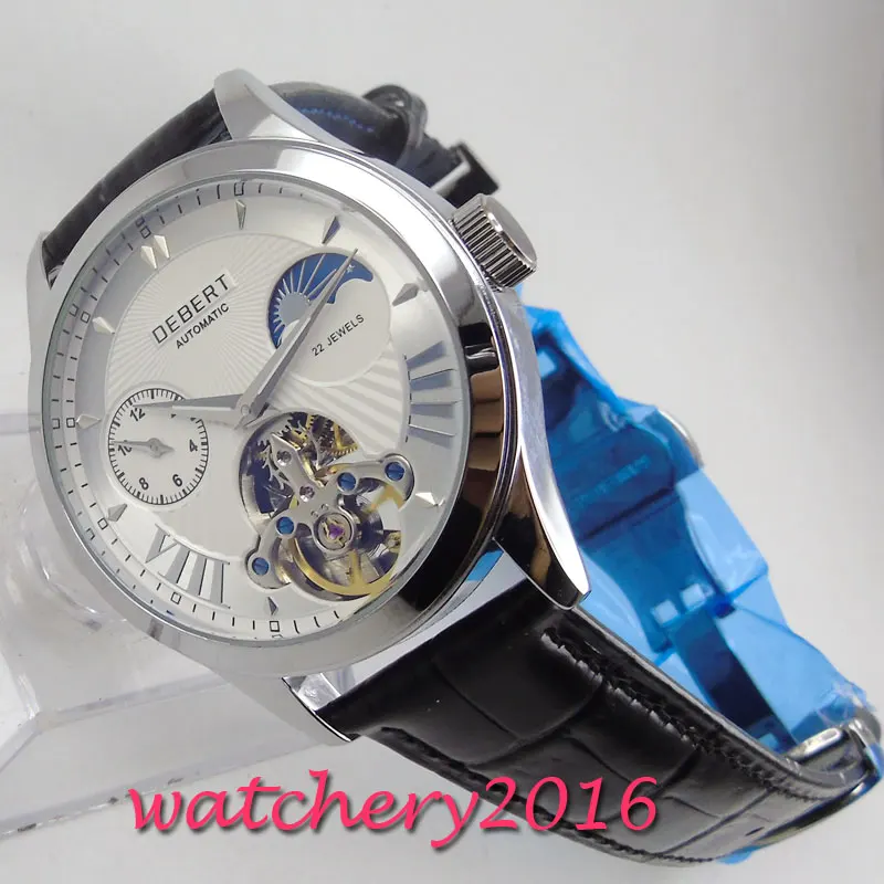 DEBERT watch men white dial stainless steel top brand luxury fashion casual reloj hombre automatic mechanical Relogio Masculino | Наручные