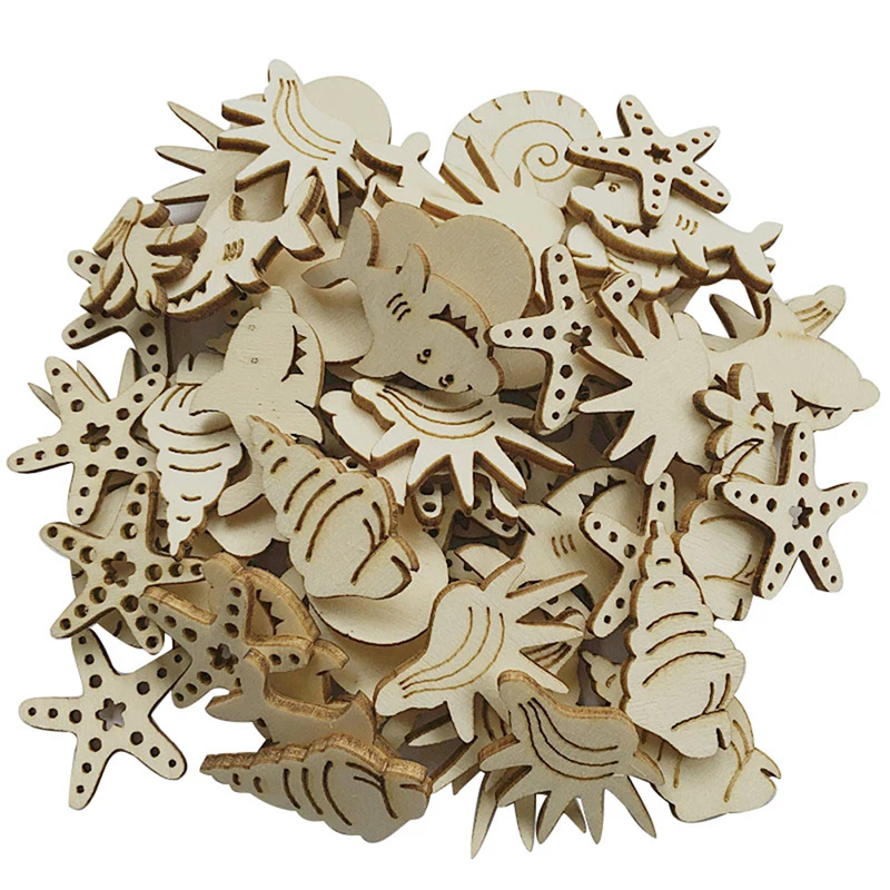 

50Pcs/Bag Laser Cut Wood Embellishment Wooden Sea Shell Marine Life Shape Craft