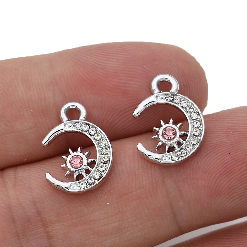 

6Pcs Silver Pink Crystal Moon Star Charm Pendant for Jewelry Making Earrings Bracelet Necklace Accessories DIY Craft Findings