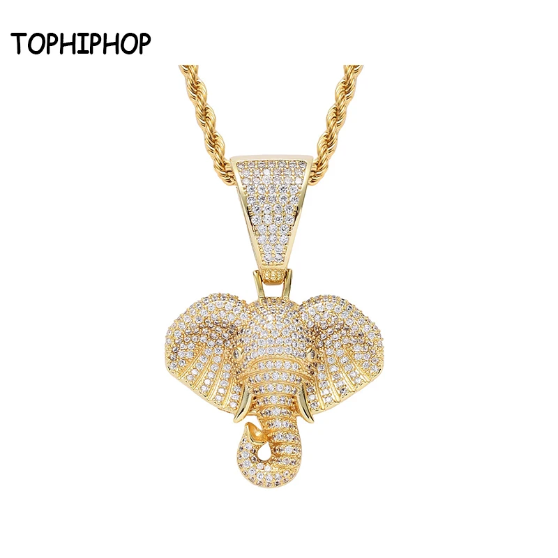 

TOPHIPHOP ожерелье с животным слоном и кулон с цепью для тенниса веревочная цепочка золотой и серебряный лед Полный CZ хип-хоп подарок для мужчин