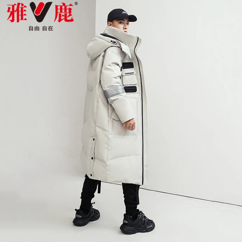 Down Jacket Men's and Women's Same for Couple Long over-the-Knee Winter Casual Hooded Thickened Thermal Coat