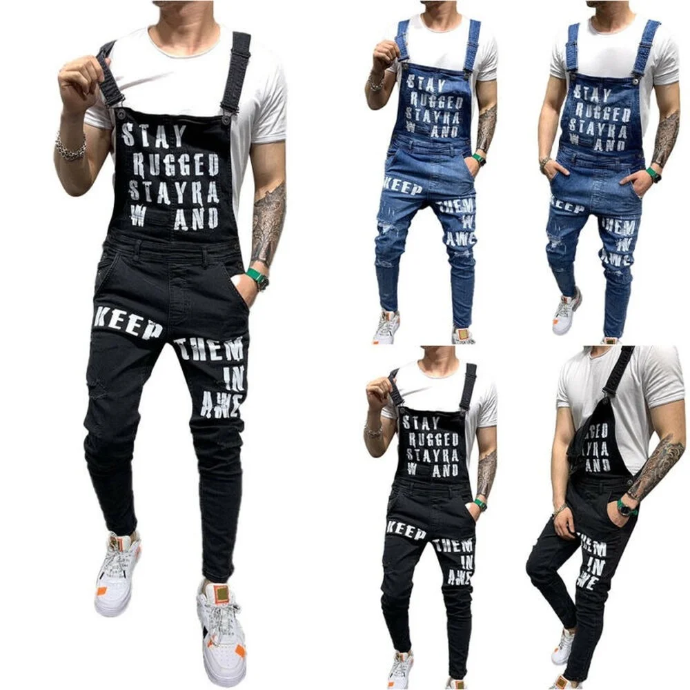 

Men's Casual Long Pants Denim Jumpsuit Jeans Overalls Dungarees Straps Trouser