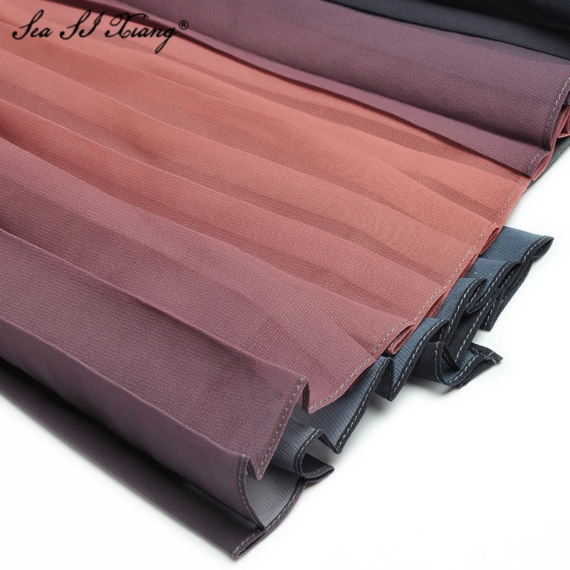 

Seasixiang Fashion Designer Spring Dress Women's lace-up Long Sleeve Patchwork Office Lady Pleated Dresses