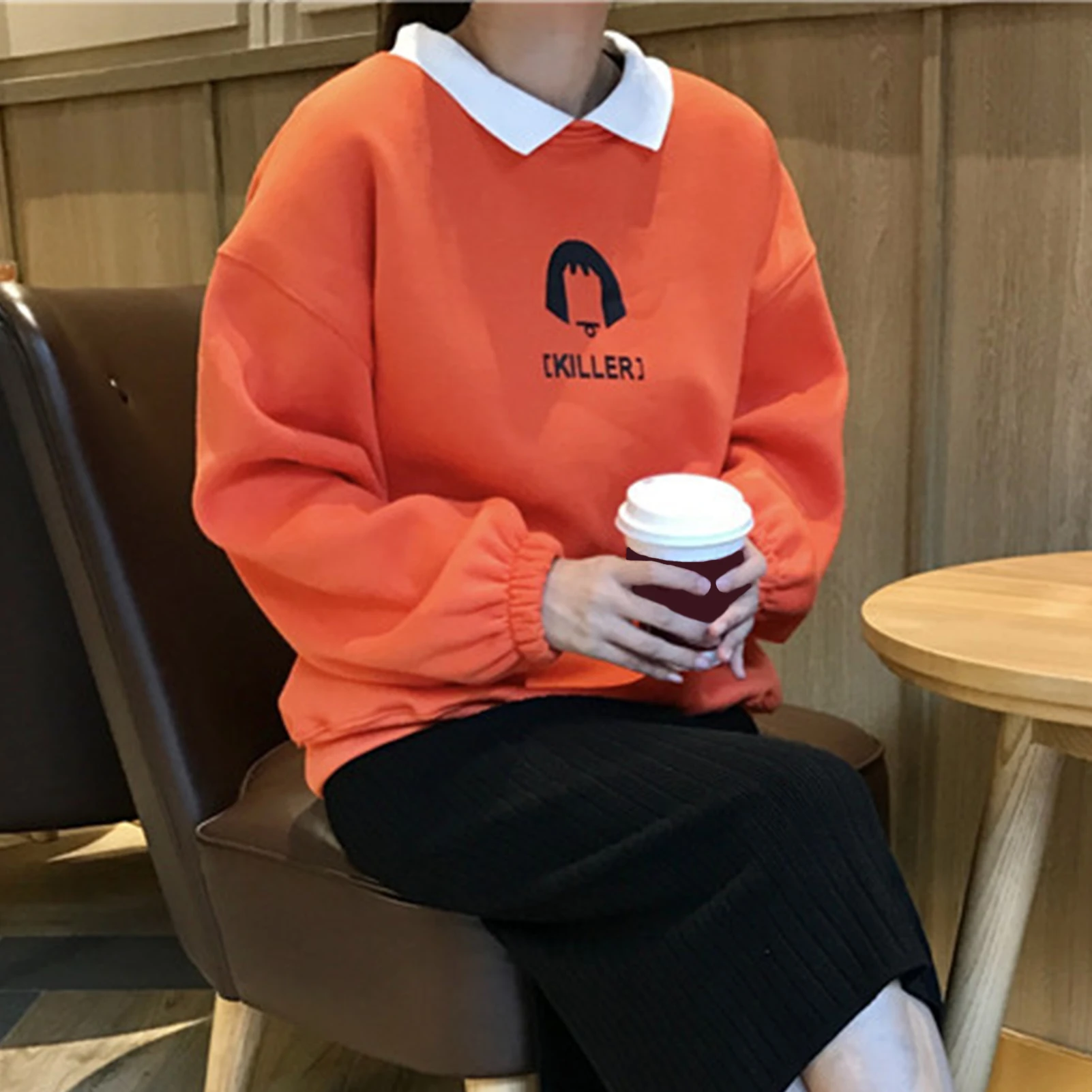 Women Autumn Long Sleeve Turn Down Collar Letters Print Plush Sweatshirt Hoodie