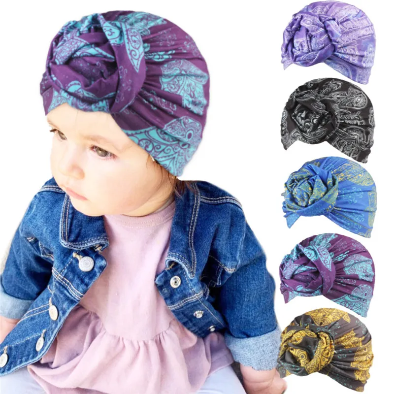 

Детская шапка в богемном стиле, осенне-зимняя теплая Шапка-бини с узлом, детские шапки для мальчиков и девочек, винтажная Шапка-бини