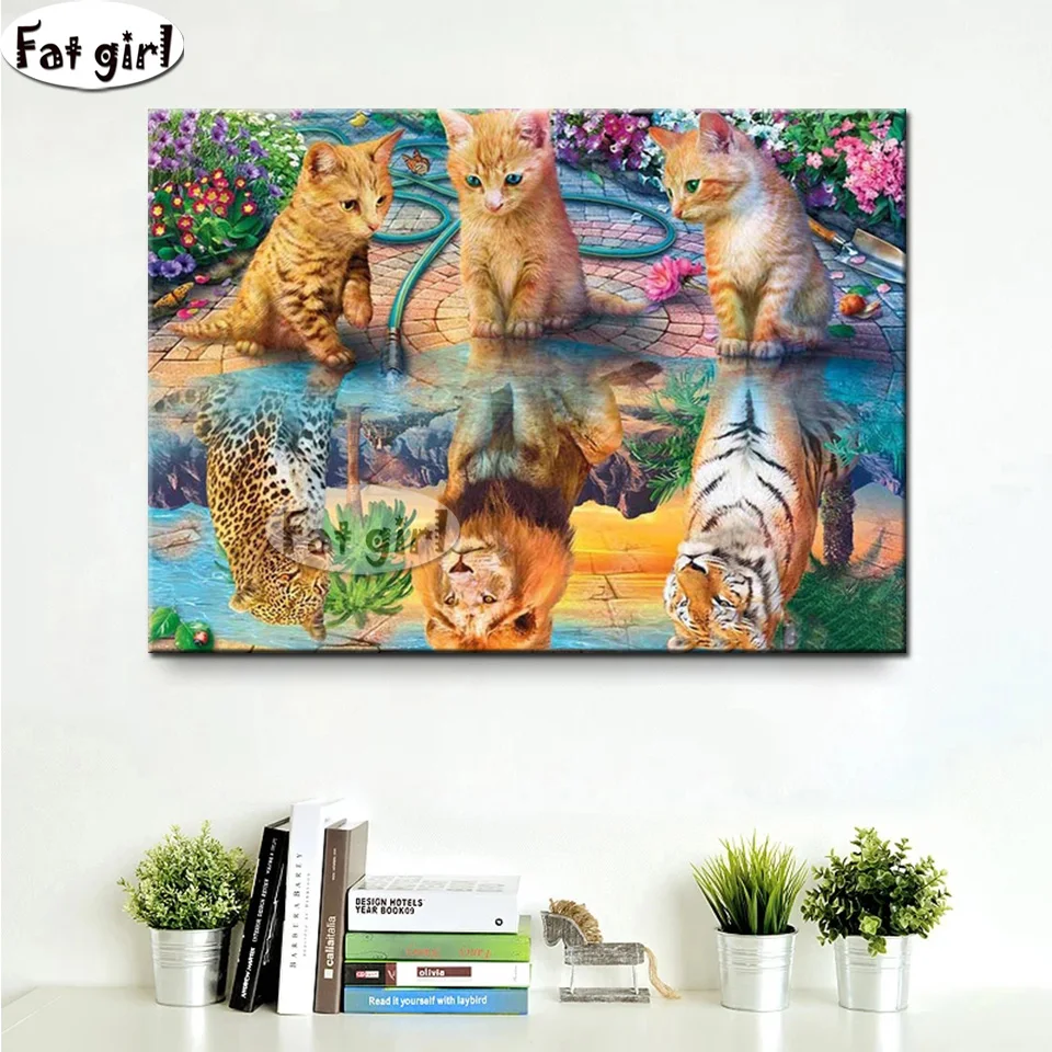 DIY 5D Diamond Painting Cat,Tiger,Lion,Leopard Full Square Round Diamond Embroidery Mosaic 3d Cross Stitch Animals Picture Gift