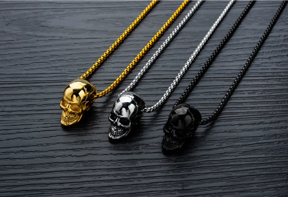 

Модное мужское ожерелье со стальным черепом в стиле хип-хоп, трендовая подвеска на Хэллоуин, простая Подарочная цепочка из нержавеющей стал...