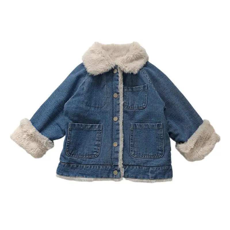 

WInter Plush Kids Girl Boy Jacket Thick Warm Denim Keep Warm Children Coats Fashion Toddler Baby Outerwear Casual Clothes