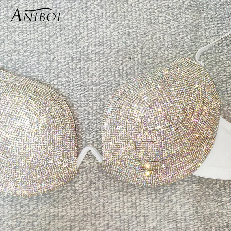 Женский раздельный купальник расшитый стразами с эффектом пуш ап со