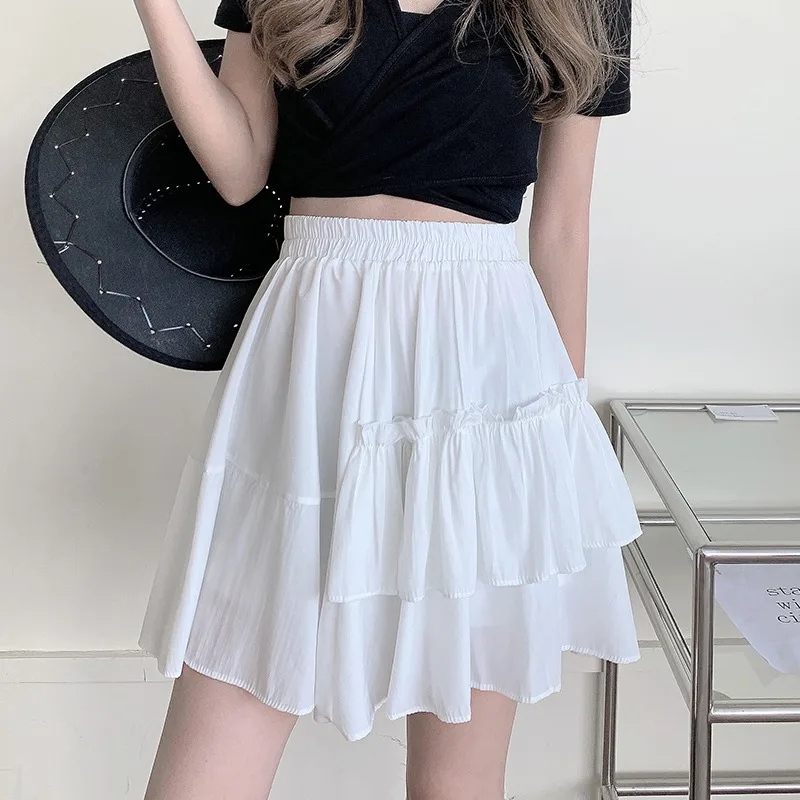 

Women Summer Pure Witty Ruffles Patchwork Skirts Design Sense High Waist Thin 2021 New Ins Tide Skirts Solid Color A-word Skirt