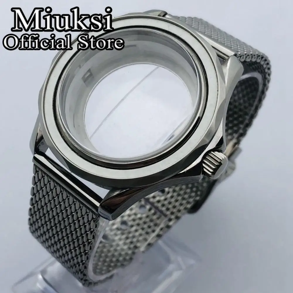 Miuksi 41mm silver sterile watch case sapphire glass fit NH35 NH36 ETA2824 2836 Miyota8205 8215 821A Mingzhu DG2813 3804movement