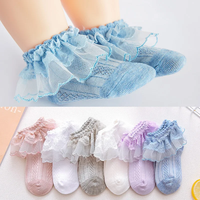 Calcetines finos de algod&oacute;n para ni&ntilde;os y ni&ntilde;as, medias de malla con encaje, de verano-0