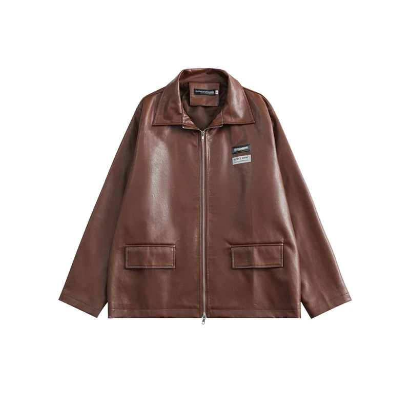 

Vintage Black Brown Faux Leather Jacket Coat for Men and Women 2021 Fall Winter Japanese Harajuku Streetwear Zipper PU Jacket