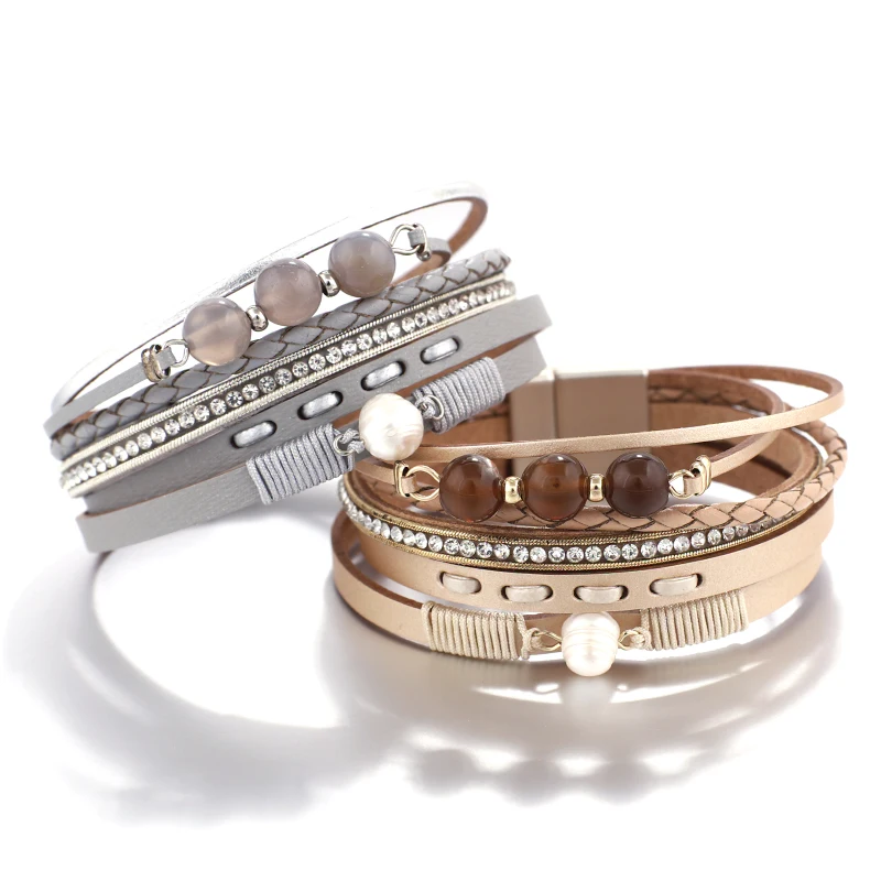Многослойный Плетеный Кожаный Браслет ALLYES в стиле бохо для женщин|Браслеты с