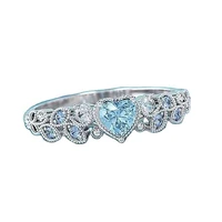 luxury blue heart blue crystal zircon leaf rings womens jewelry wedding silver color ring gift