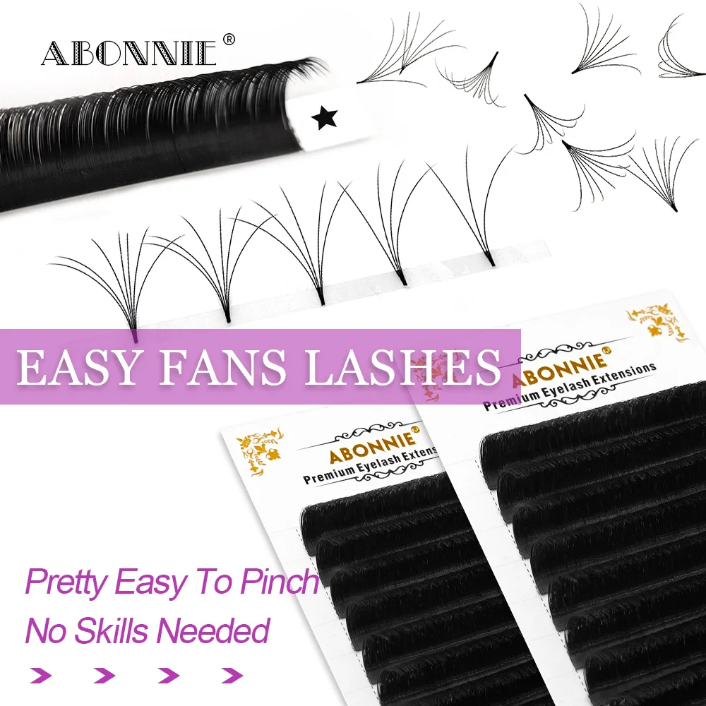 

Abonnie Natural False Eyelashes 4 Trays 0.05 0.07 Handmade Eyelash Extensions 8-18mm Private Label Volume Lash Tray 1s Auto Fans