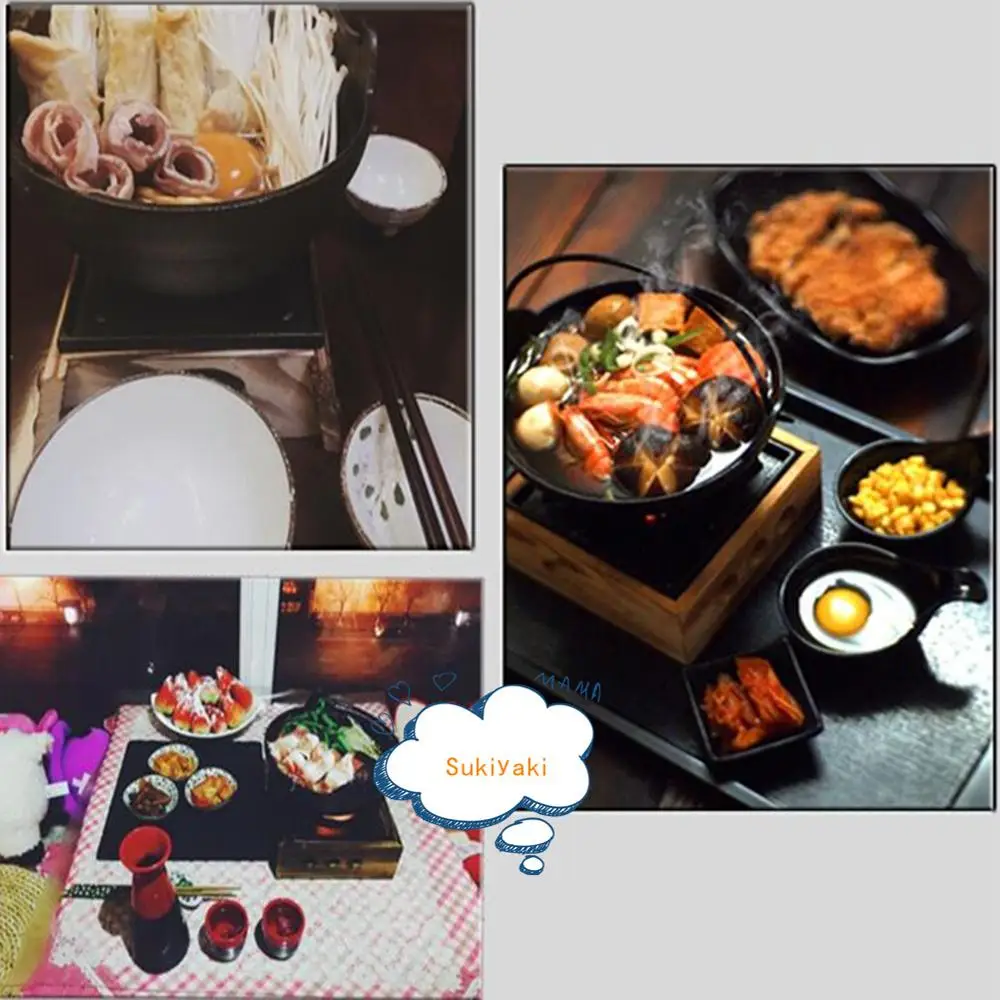 Sukiyaki Pot Cast Iron with Wooden Lid Japanese Design Shabu Hot Cooking |