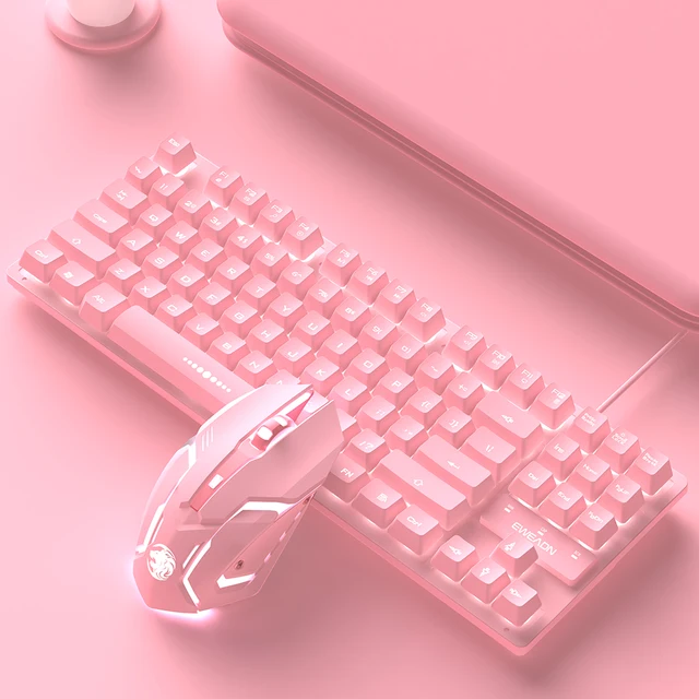 Набор из клавиатуры и мыши, проводная Настольная компьютерная игровая клавиатура для девочек с 87 клавишами, бесшумная Офисная Клавиатура для ноутбука 1