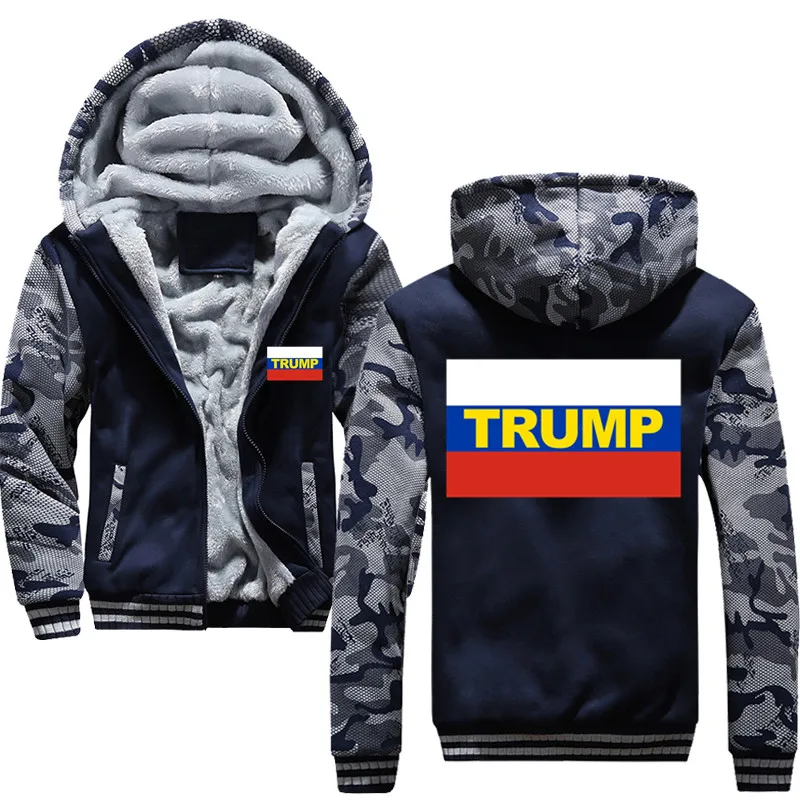 Trump Russian Flag CPAC Winter Men's Hoodies Fleece Warm Hood Thick  Coats Sweatshirts Hoodies Zipper Men Hoodie Jacket
