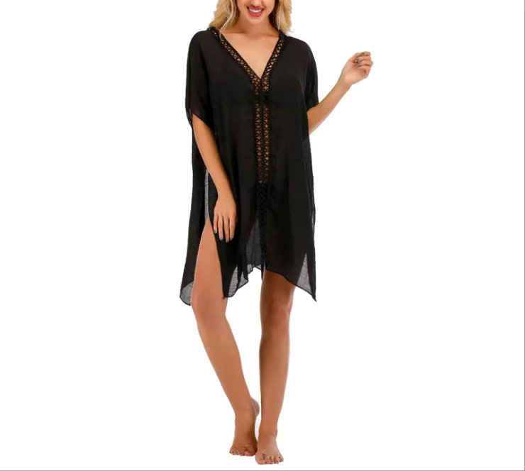 

European and American Women's Clothing V-neck Sexy Hollow-out Beach Sun Protection Clothing Bikini Blouse