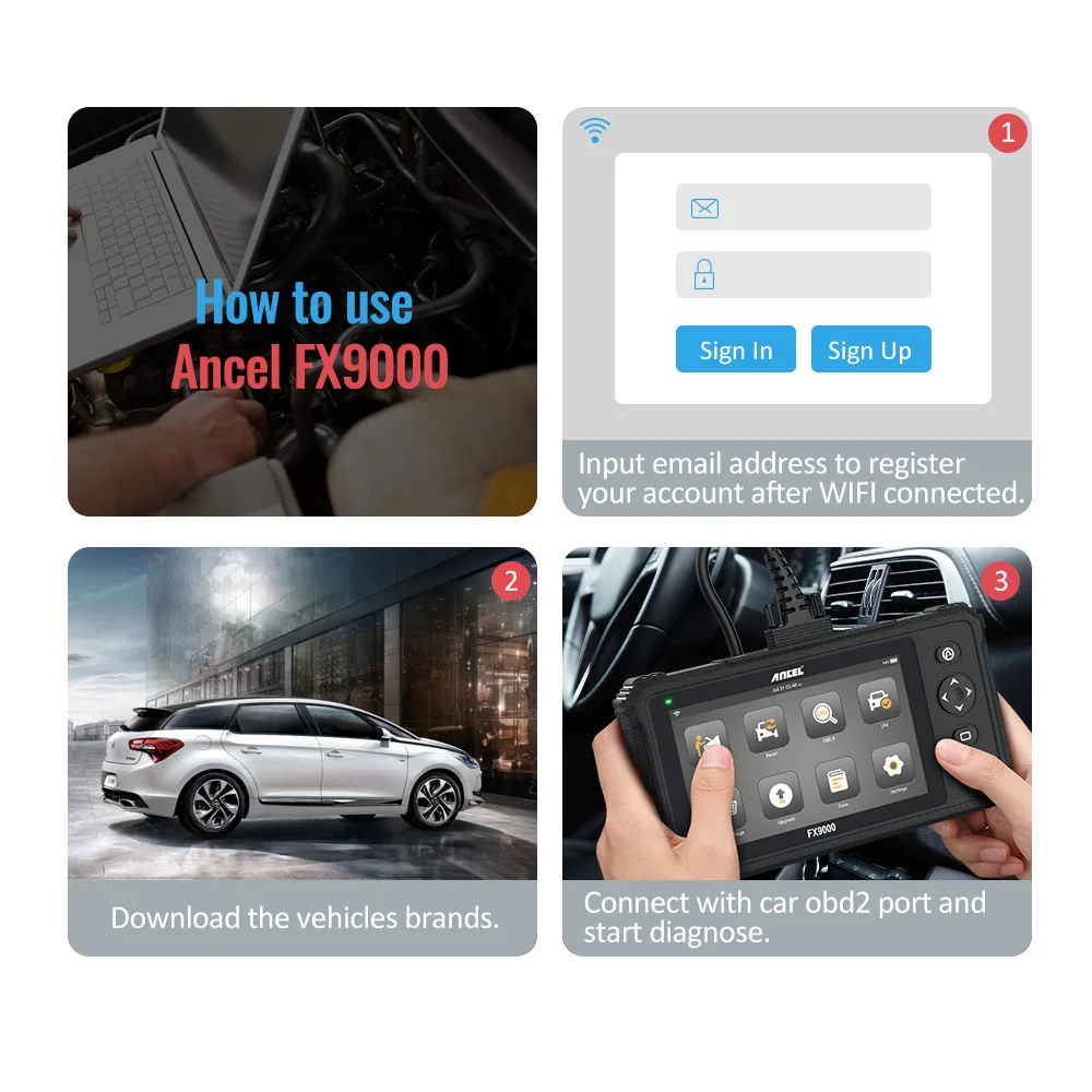 Ancel FX9000 OBD2 сканер Системы с полностью из АБС давления воздуха в шинах ПП двигателя