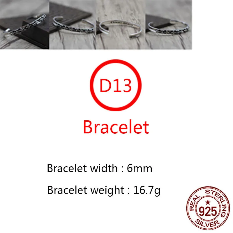 

D13 S925 Sterling Silver Open Bracelet Personality Retro Simple Wild Shape Anchor Letter Jewelry Punk Street Dance Style