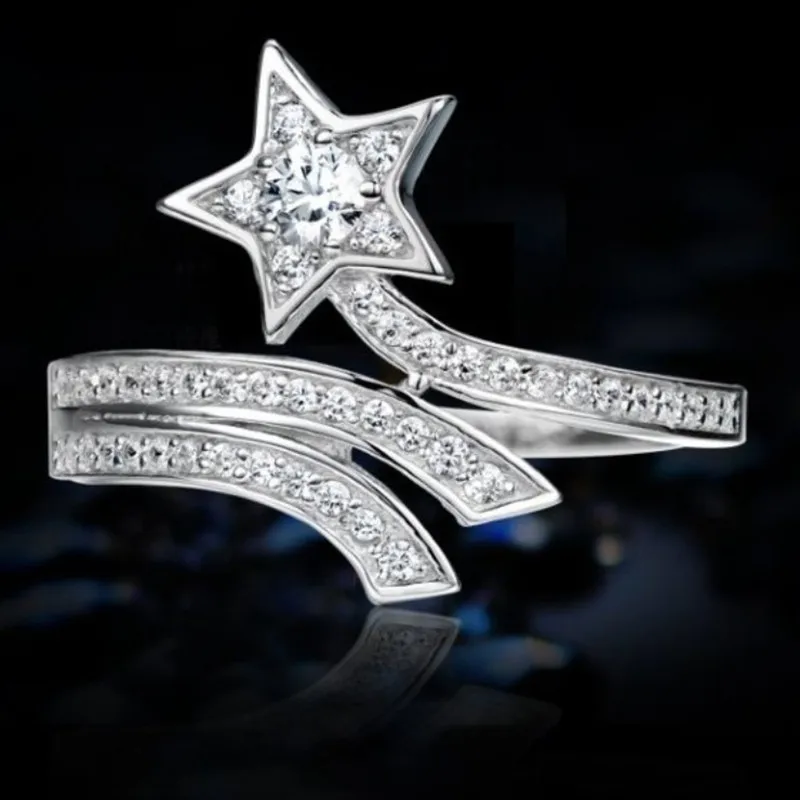 

European American New Zircon Lady Ring Simple Fashion Star Diamond Open Jewelry Modern Women Jewelry
