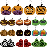 2021 newest all hallows day earrings bat print pu leather pumpkin lantern earrings for women fashion jewelry free shipping