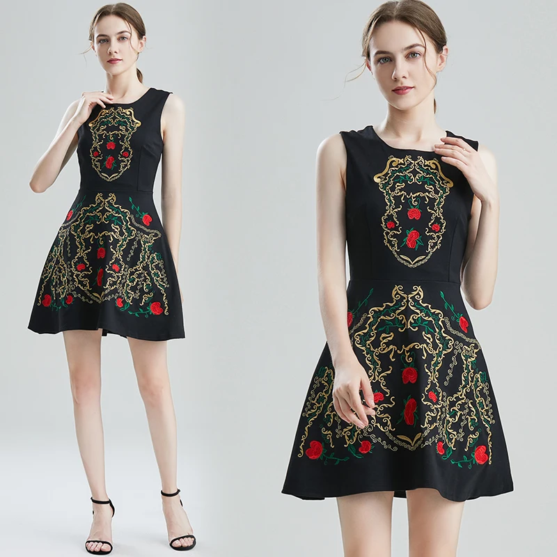 

Женское платье с вышивкой и круглым вырезом, без рукавов