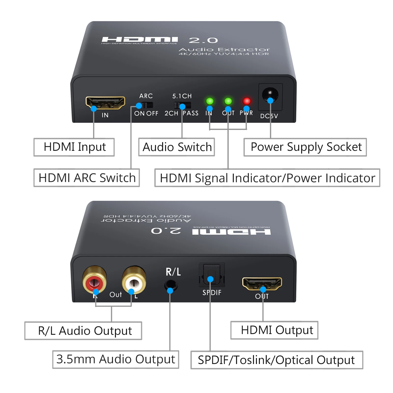 HDMI-совместимый 2 0 аудио экстрактор поддержка 4k 60hz Yuv 4:4:4 Hdr Hd конвертер адаптер для