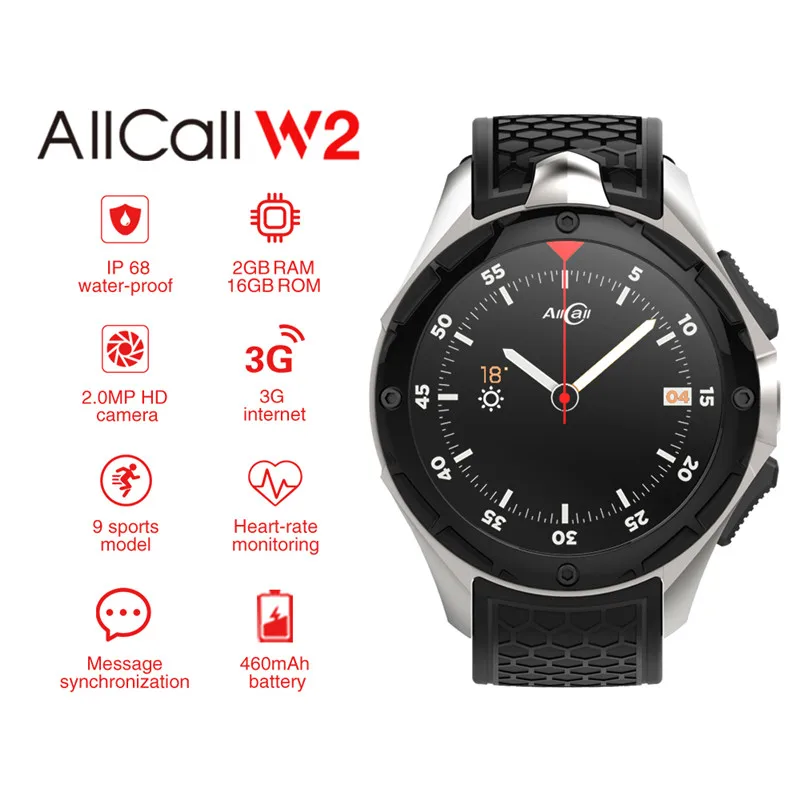 ALLCALL W2 3g Смарт часы sim телефон gps wifi с камерой 2.0mp сердечного ритма Smartwatch монитор Шагомер фитнес трекер