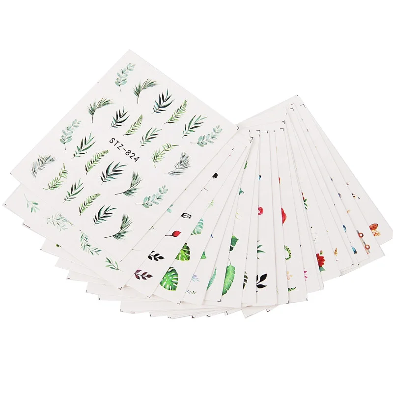 Тропические Стикеры для ногтей s лист Фламинго Цветы Бабочка Искусство Декор