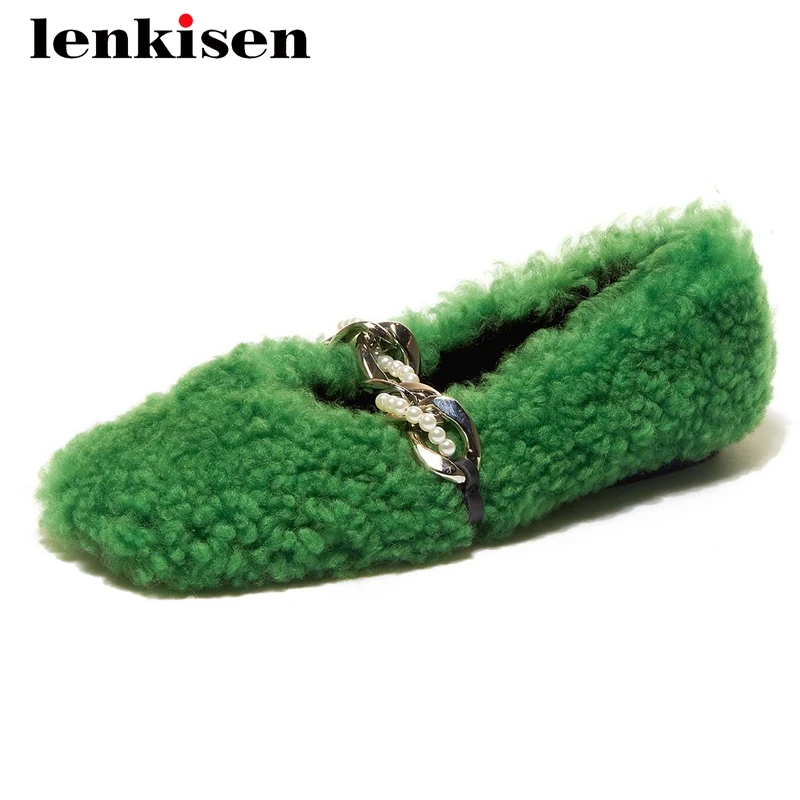 

Lenkisen comfortable high quality wool chain decorations round toe low heel slip on concise style dress fashion women pumps L18