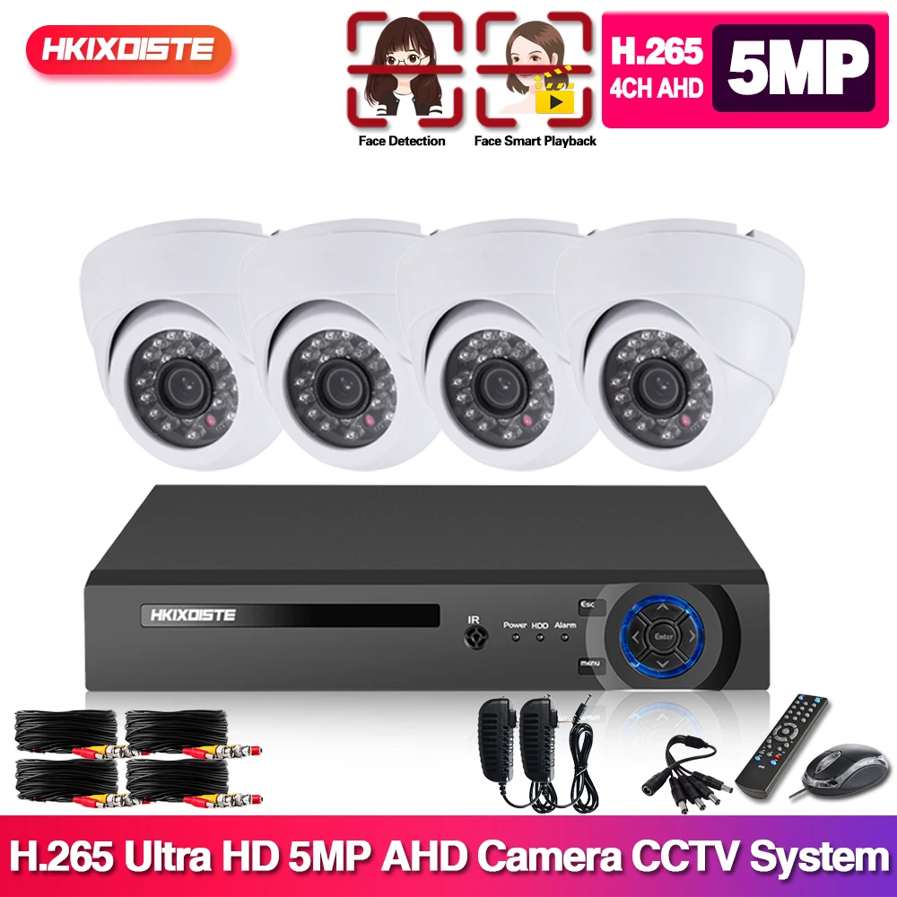

CCTV Camera System Kit 4CH HD 5MP AHD Security Camera DVR Kit Outdoor CCTV Waterproof Home Video Surveillance System Set 2T HDD