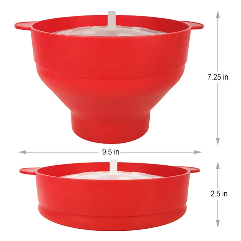 

Новинка, ковш для попкорна для микроволновой печи, силиконовая складная красная чаша для попкорна «сделай сам» с крышкой