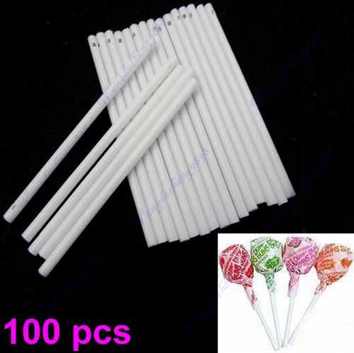 

White 100pcs Sticks Sucker Chocolate Cake Candy Lollipop Lolly Making Mould