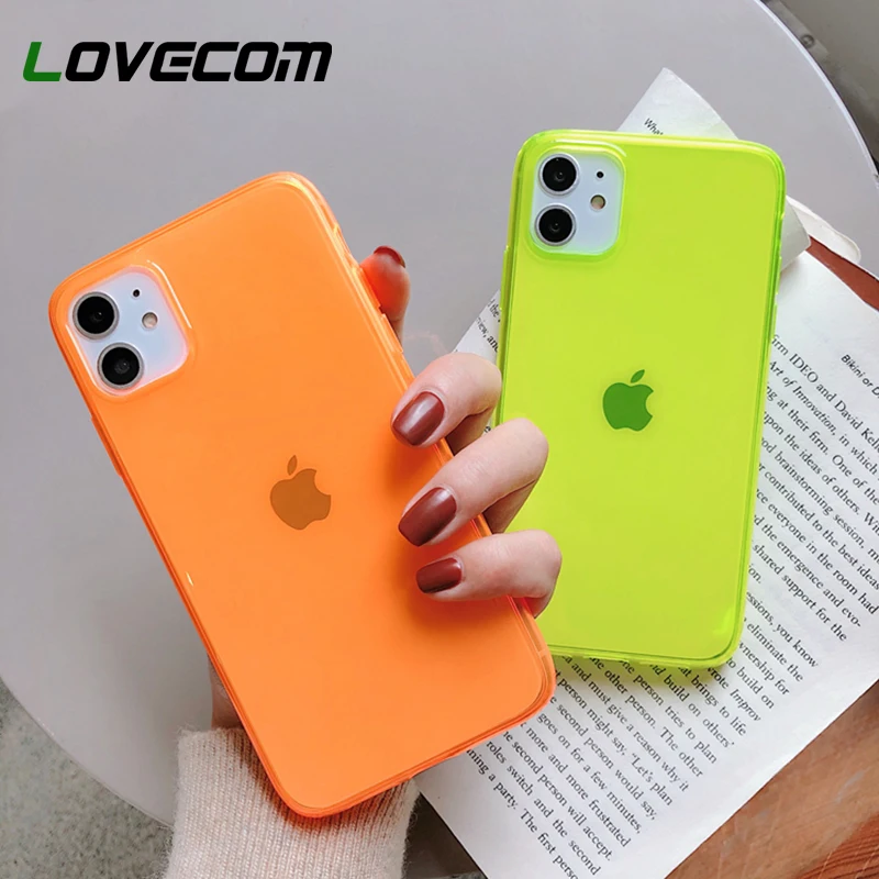 LOVECOM флуоресцентный зеленый однотонный чехол для телефона iPhone 11 Pro Max XR X XS 7 8 Plus