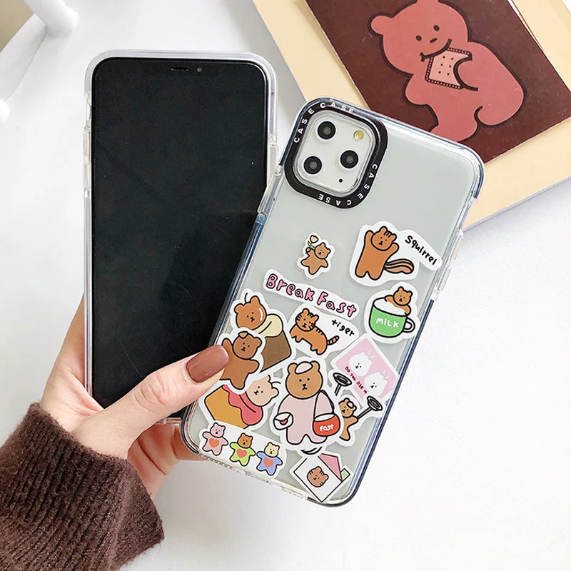 Прозрачный чехол для телефона с милым медведем и львом iPhone 11 Pro Max XR X 7 8 Plus XS SE 2020