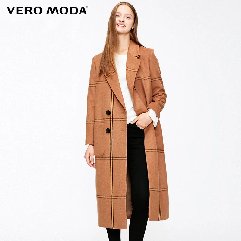 Vero Moda Женское зимнее шерстяное пальто средней длины в клетку | 318327513|